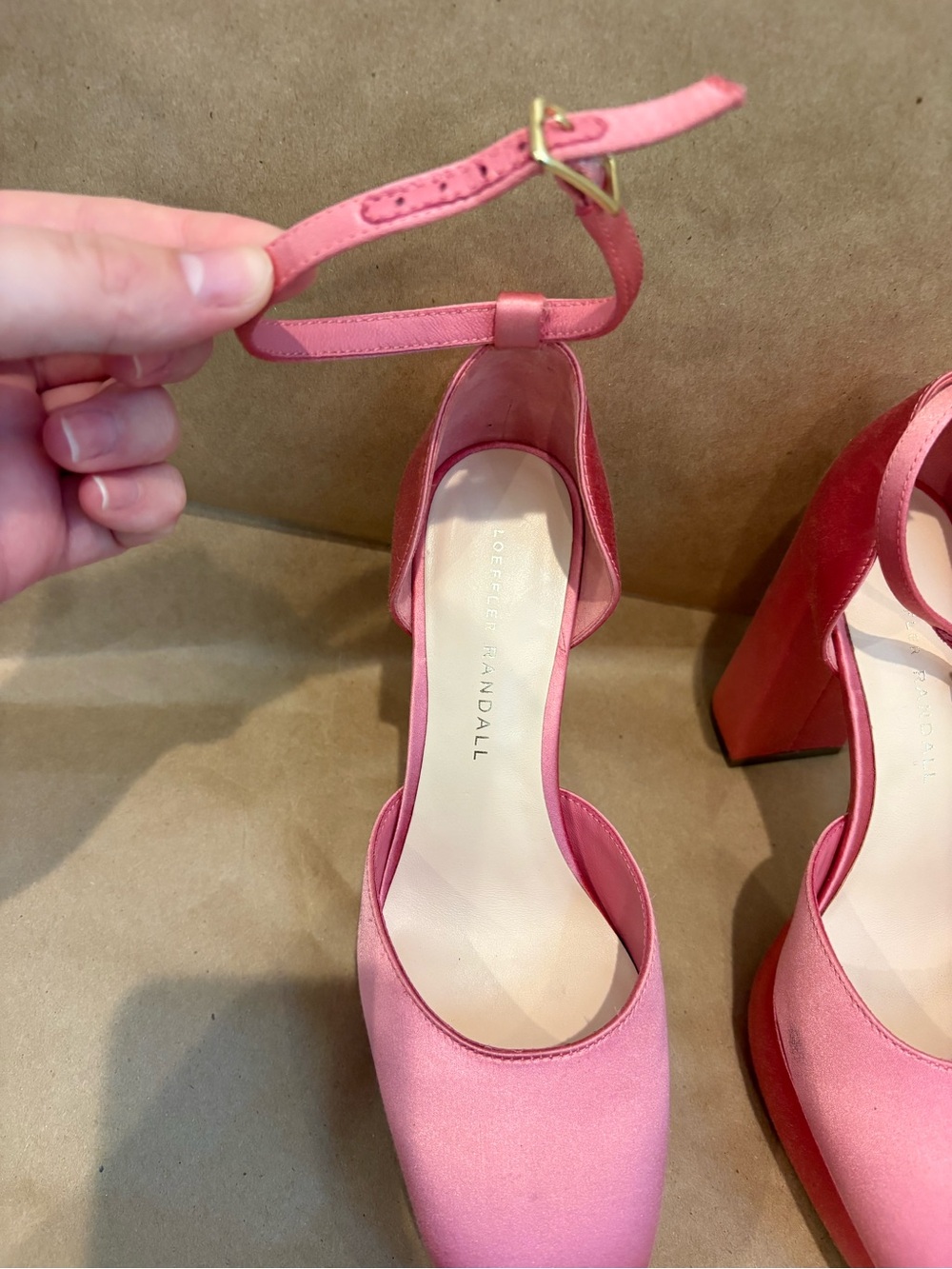 Loeffler Randall Selina Closed Toe Pink Satin Ankle-Strap Block Heels - Picture 2 of 10